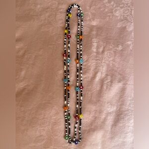 Handmade B&W Seed Bead Necklace with Multicolor Flowers
